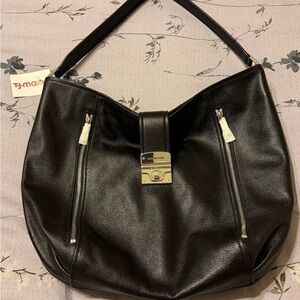 Michael Kors Black Hobo Bag with Silver Accents